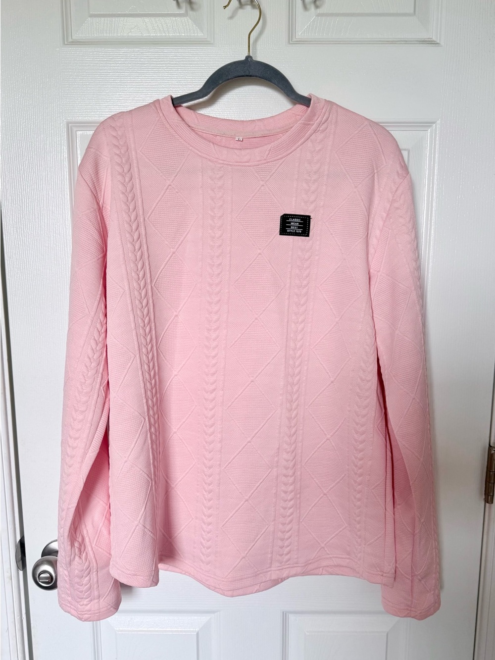 Unisex Pink Cable-Knit Crewneck Sweater